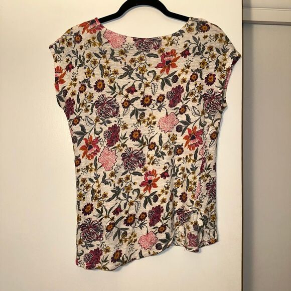 Rachel Zoe Women’s Small 100% Linen Colorful Floral Pink Cream Short Sleeve Tee - Picture 4 of 10